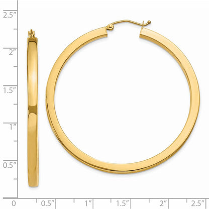 14K Gelbgold 3mm Poliert Quadratisch Creolen