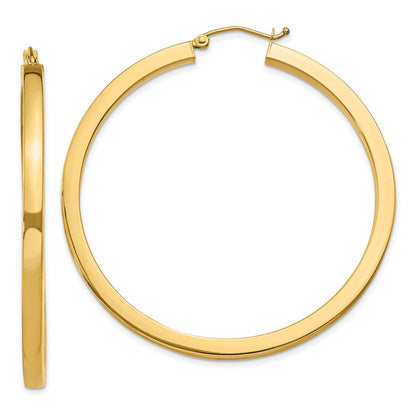14K Gelbgold 3mm Poliert Quadratisch Creolen