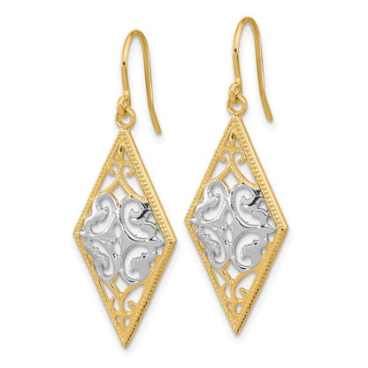 14K Gelb & Rhodium Diamant Form Filigran Ohrhänger