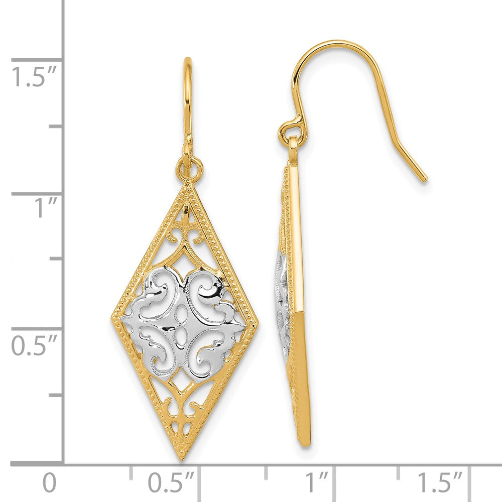 14K Gelb & Rhodium Diamant Form Filigran Ohrhänger