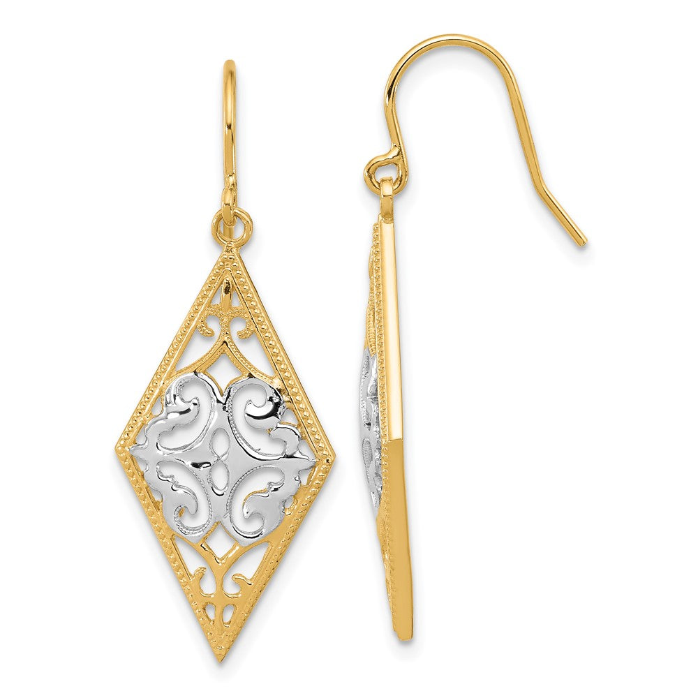 14K Gelb & Rhodium Diamant Form Filigran Ohrhänger