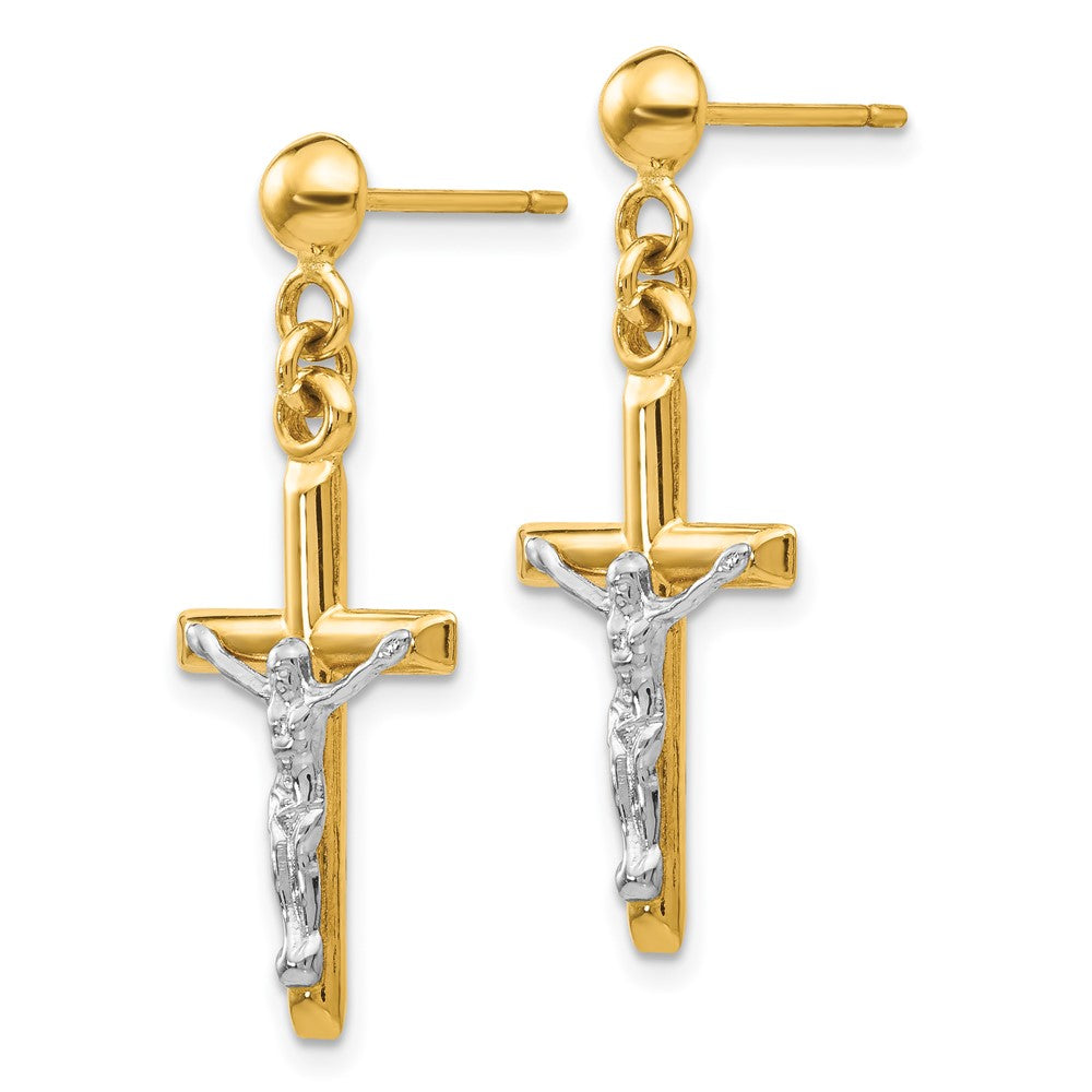 14K Bicolor Hohl Kruzifix Ohrringe