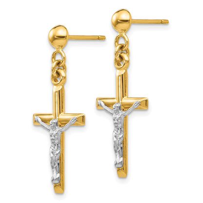 14K Bicolor Hohl Kruzifix Ohrringe