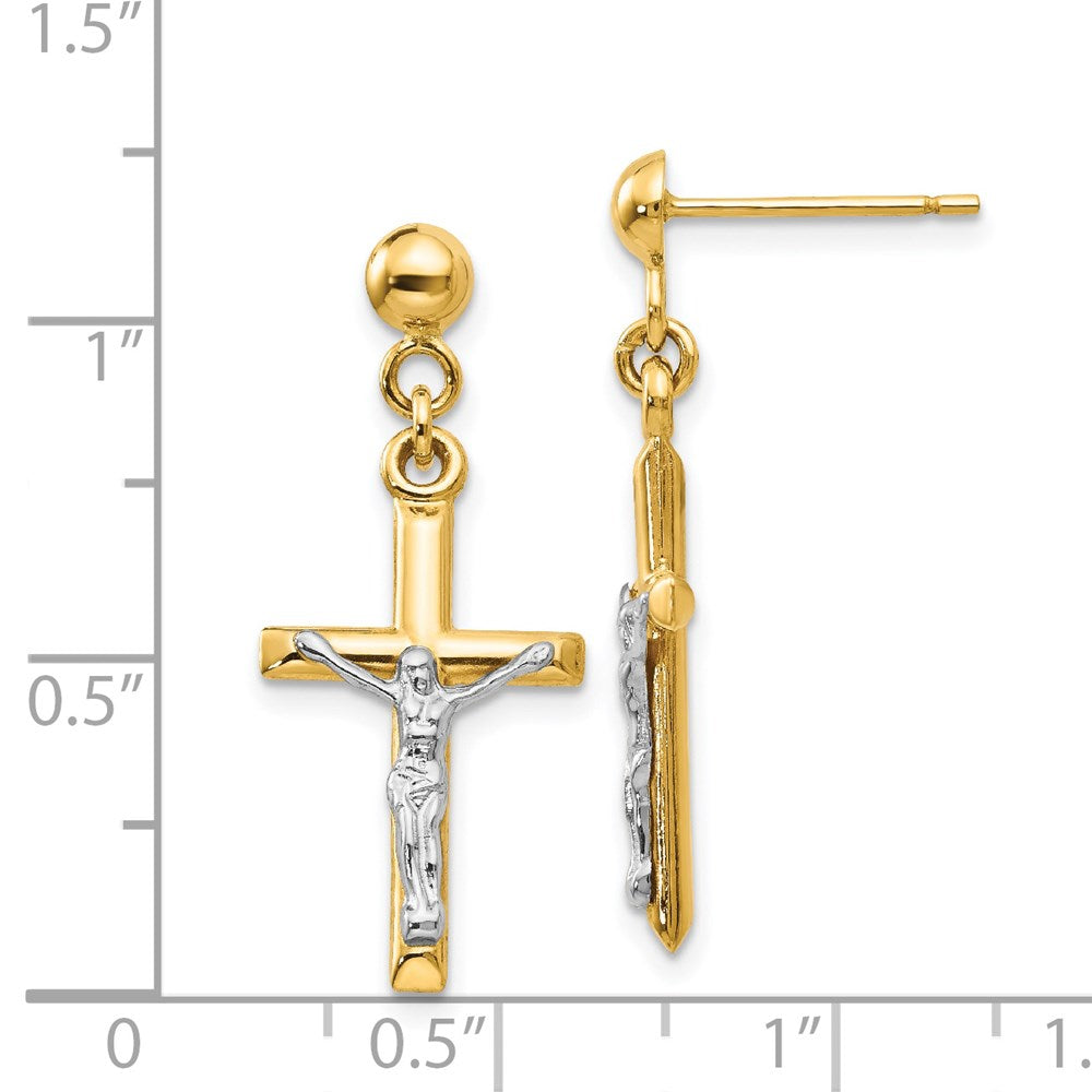 14K Bicolor Hohl Kruzifix Ohrringe