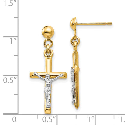 14K Bicolor Hohl Kruzifix Ohrringe