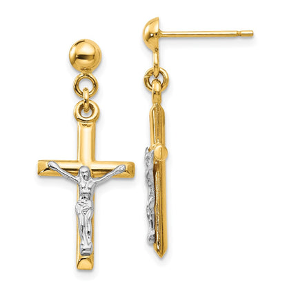 14K Bicolor Hohl Kruzifix Ohrringe