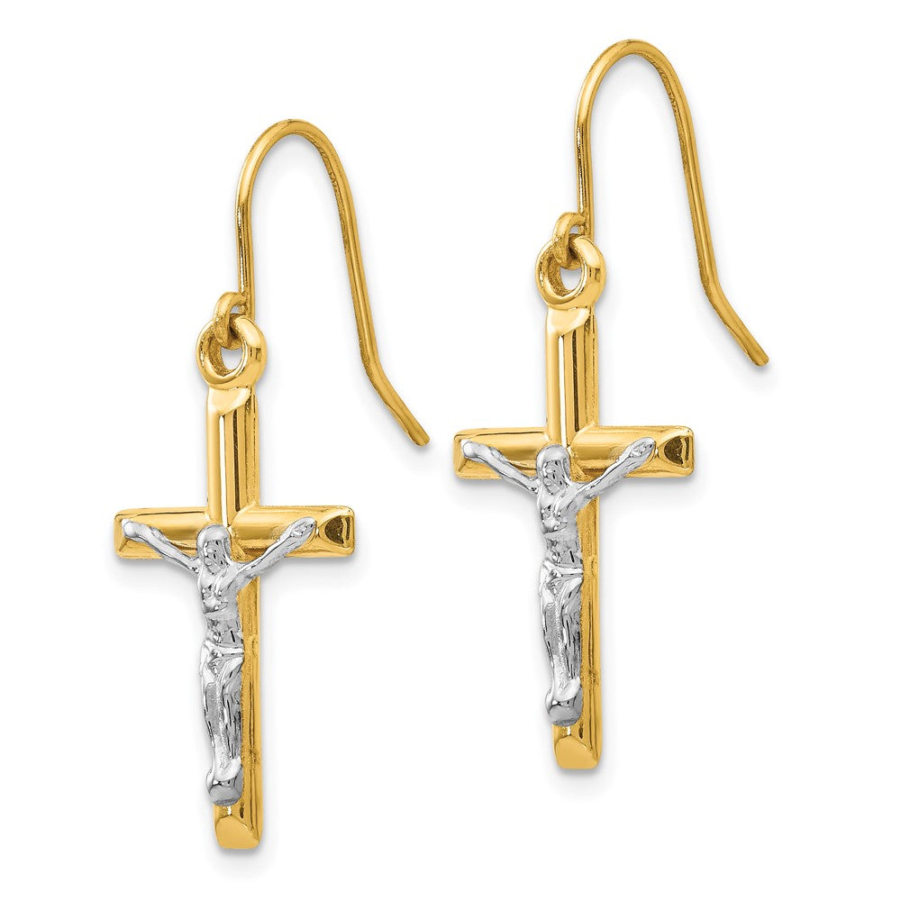 14K Bicolor Poliert Kruzifix Ohrringe