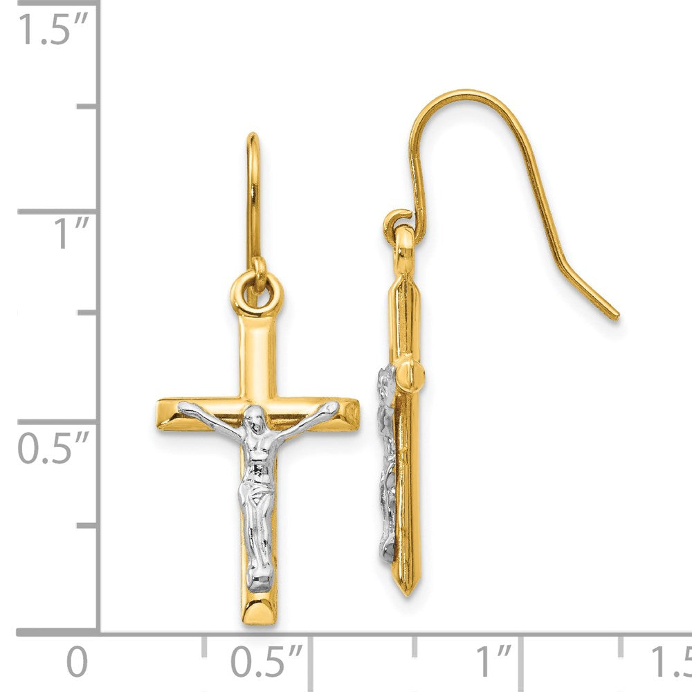 14K Bicolor Poliert Kruzifix Ohrringe