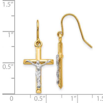 14K Bicolor Poliert Kruzifix Ohrringe