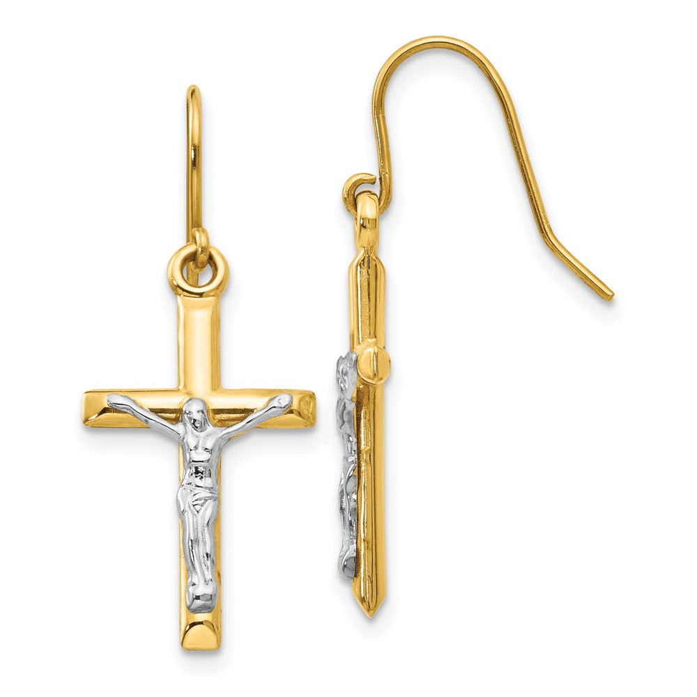 14K Bicolor Poliert Kruzifix Ohrringe