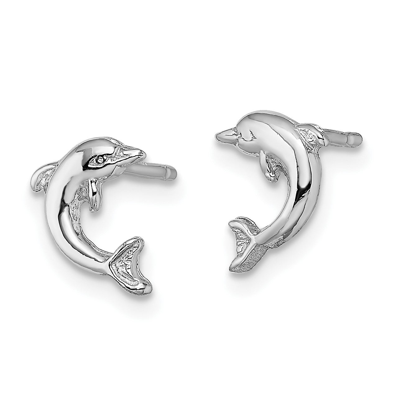 14K Weißgold Mini Springend Delfin Ohrstecker