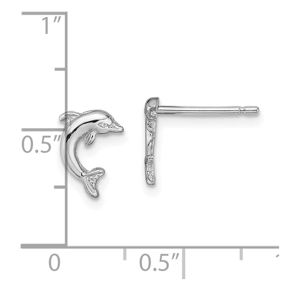 14K Weißgold Mini Springend Delfin Ohrstecker