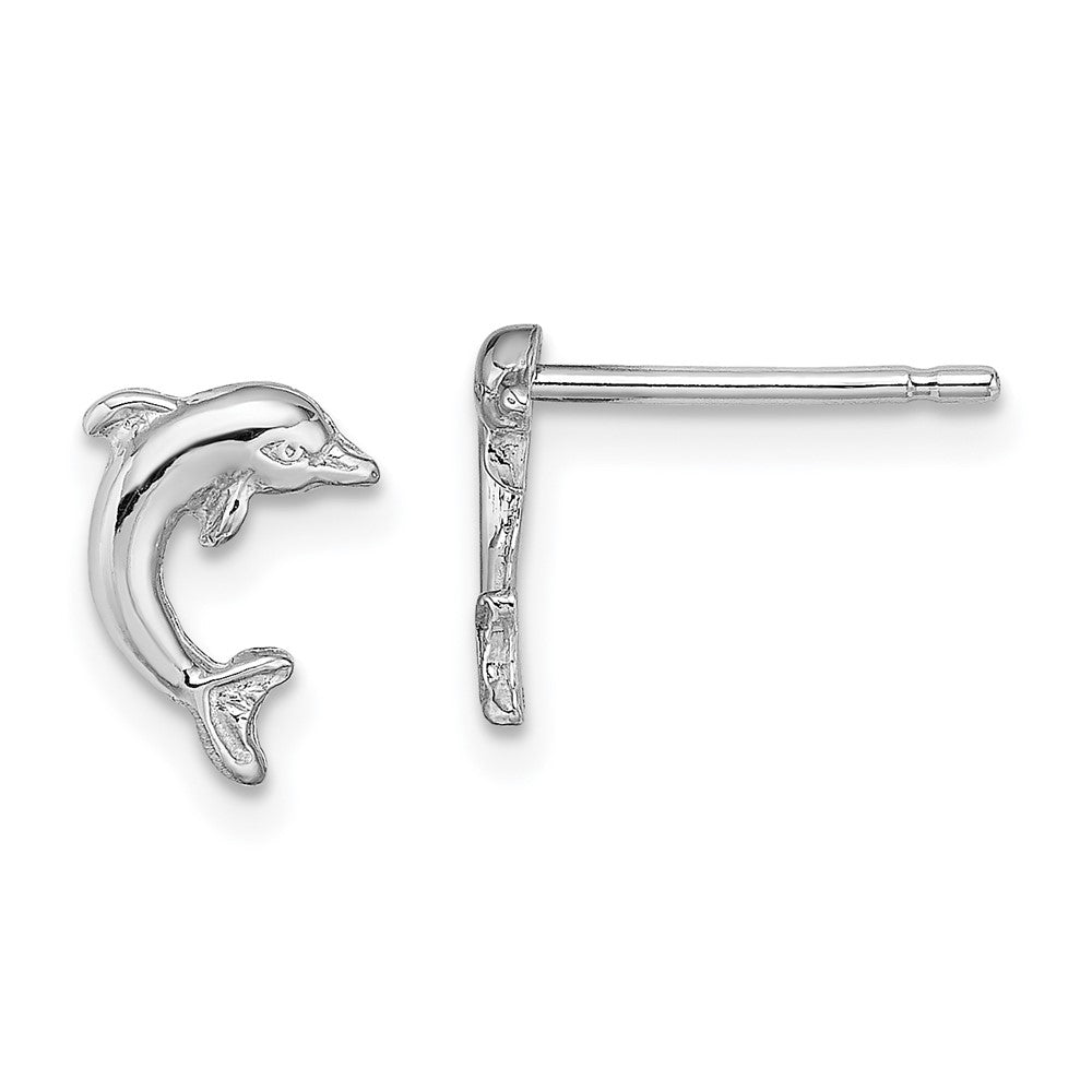 14K Weißgold Mini Springend Delfin Ohrstecker