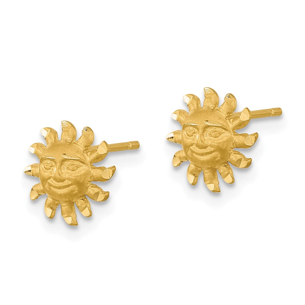 14K Gelbgold Satiniert Diamantiert Sonne Ohrstecker