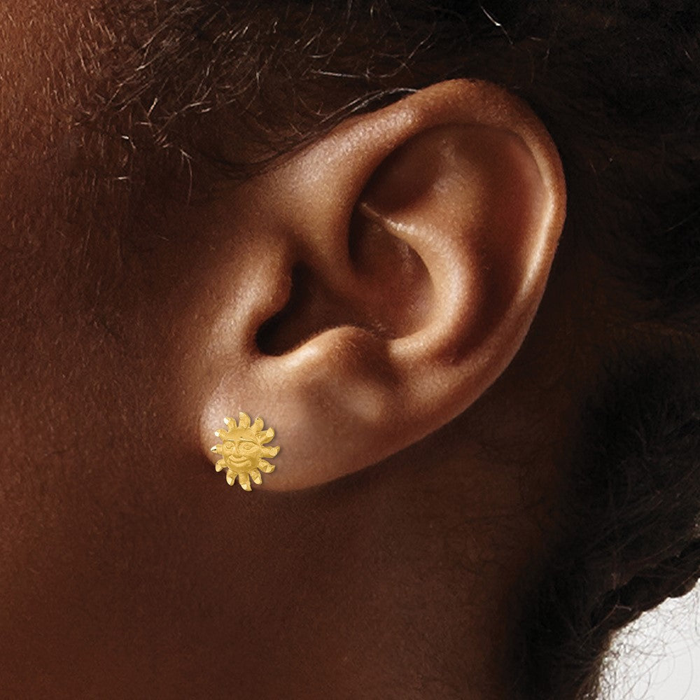 14K Gelbgold Satiniert Diamantiert Sonne Ohrstecker