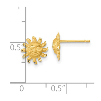 14K Gelbgold Satiniert Diamantiert Sonne Ohrstecker