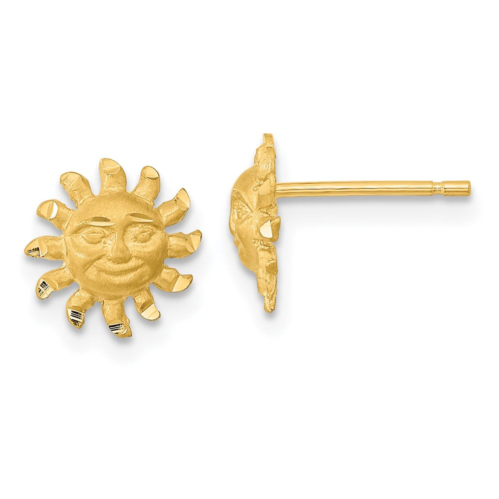 14K Gelbgold Satiniert Diamantiert Sonne Ohrstecker