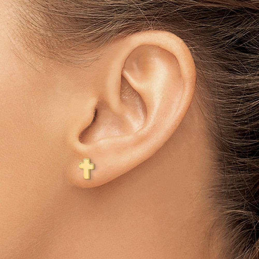 14K Gelbgold Poliert Kreuz Ohrstecker