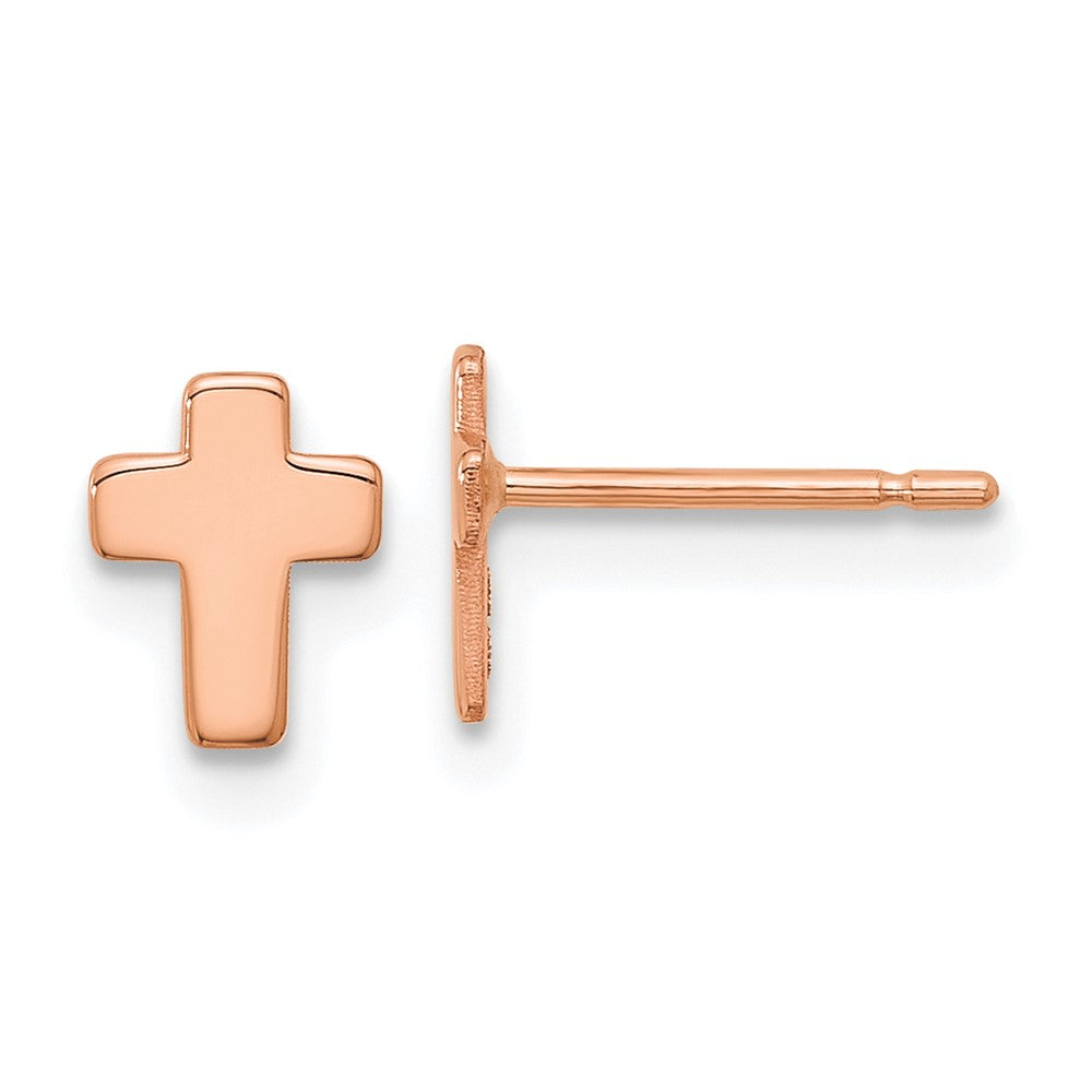 14K Roségold Poliert Klein Kreuz Ohrstecker
