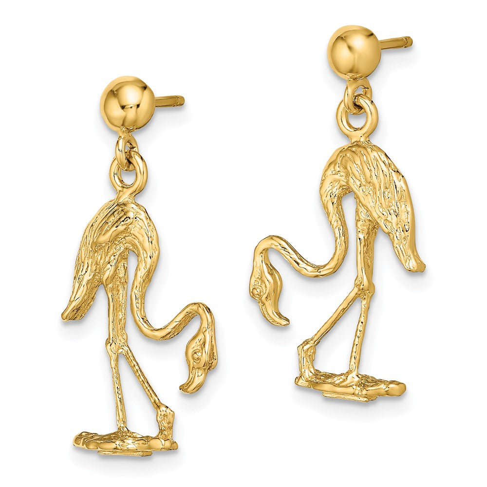 14K Gelbgold 3-d Flamingo Ohrhänger