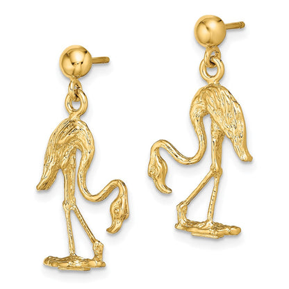 14K Gelbgold 3-d Flamingo Ohrhänger
