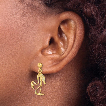 14K Gelbgold 3-d Flamingo Ohrhänger