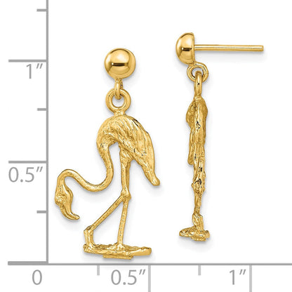 14K Gelbgold 3-d Flamingo Ohrhänger