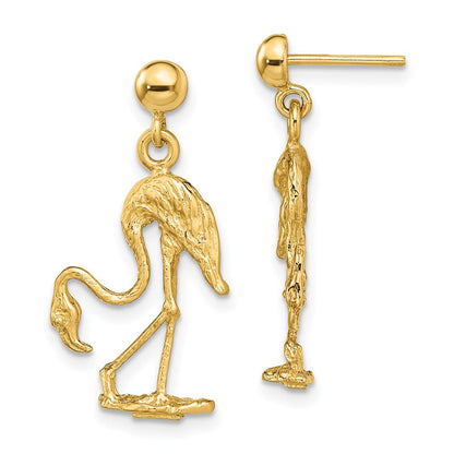 14K Gelbgold 3-d Flamingo Ohrhänger