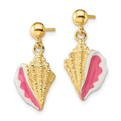 14K Gelbgold Weiß und Rosa Emaille Conch Muschel Ohrhänger