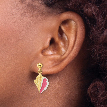 14K Gelbgold Weiß und Rosa Emaille Conch Muschel Ohrhänger