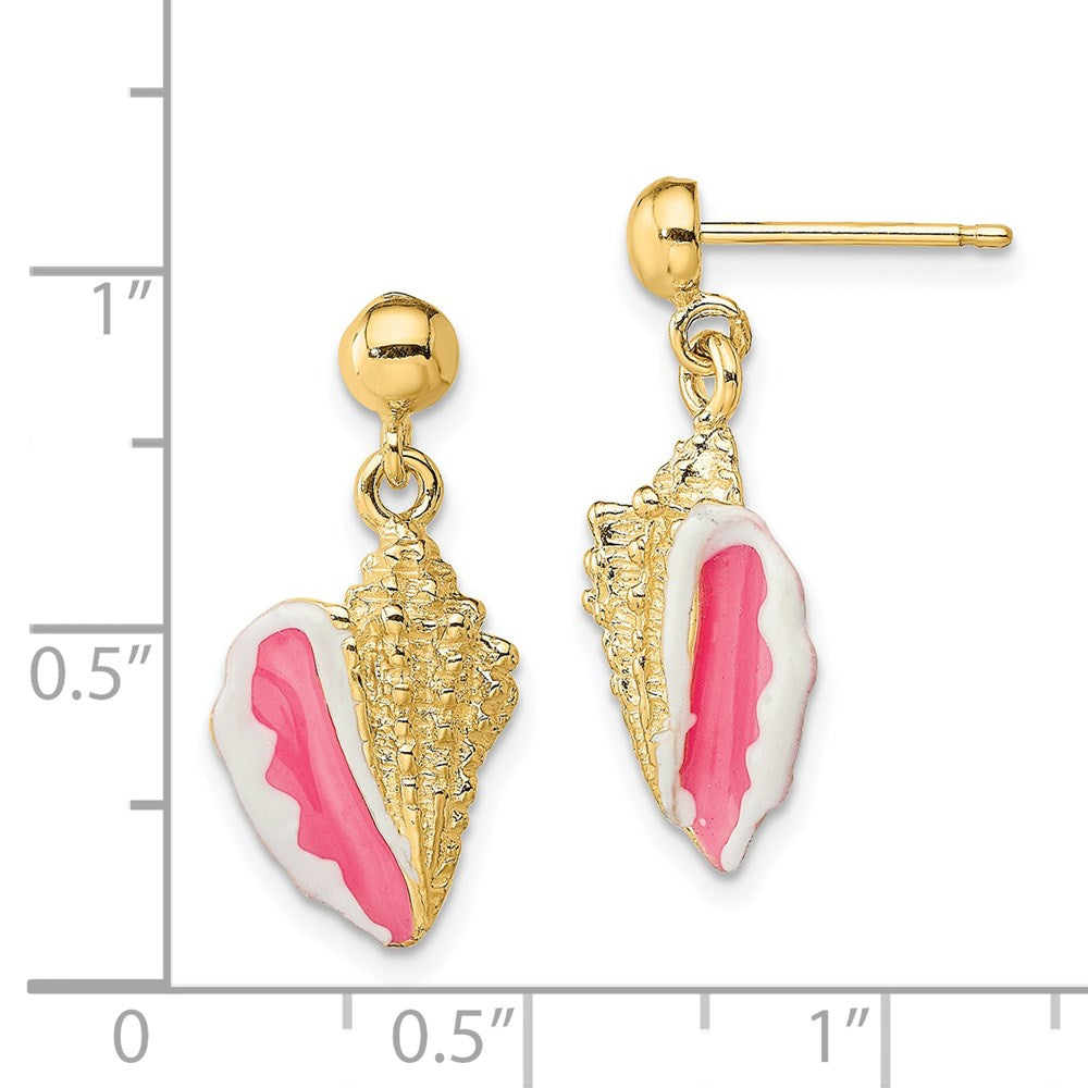 14K Gelbgold Weiß und Rosa Emaille Conch Muschel Ohrhänger