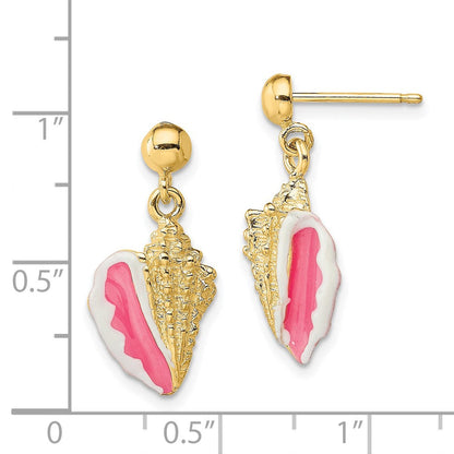 14K Gelbgold Weiß und Rosa Emaille Conch Muschel Ohrhänger
