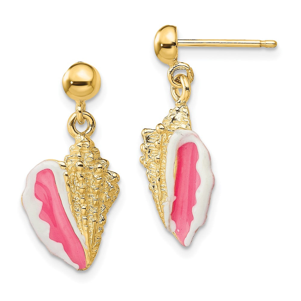 14K Gelbgold Weiß und Rosa Emaille Conch Muschel Ohrhänger