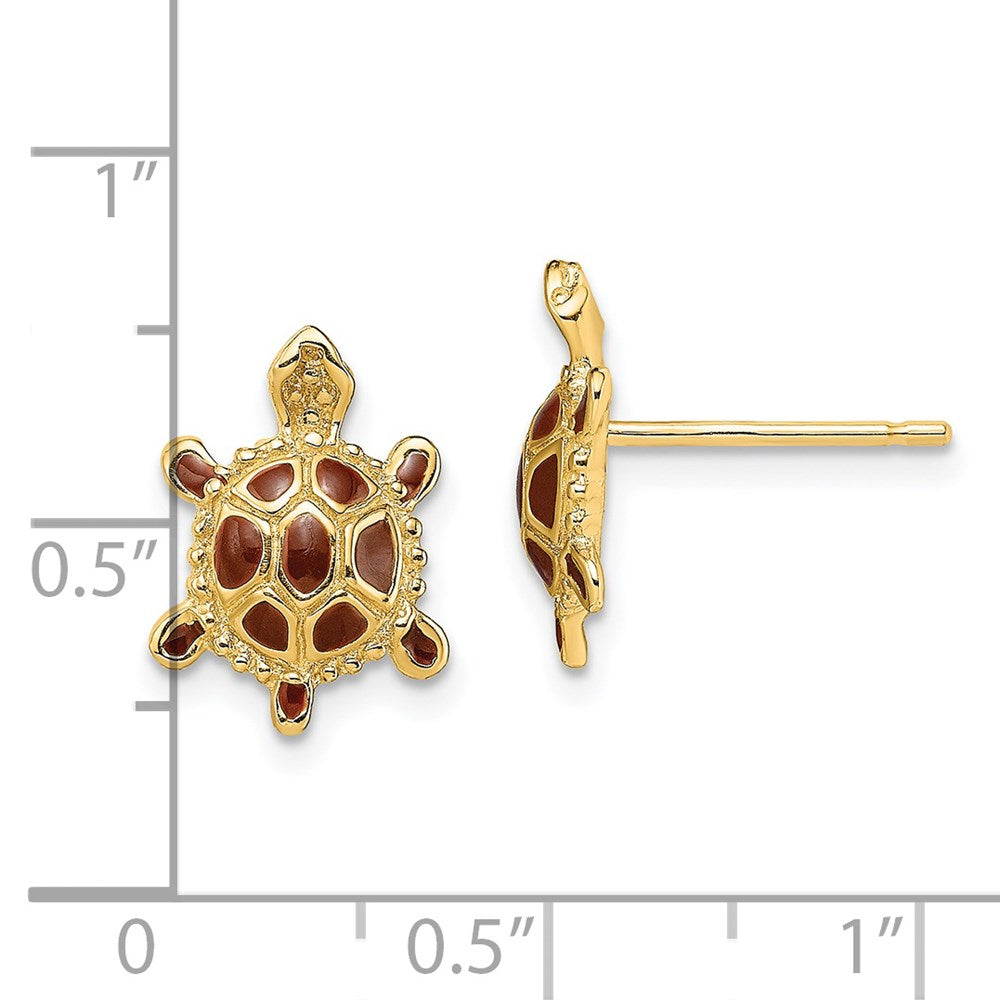 14K Gelbgold Meer Schildkröte mit Spiny Braun Emaille Muschel Ohrringe