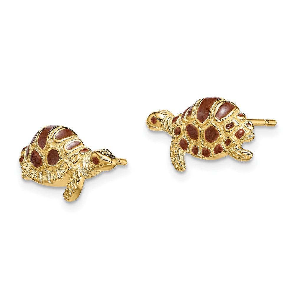 14K Gelbgold Braun Emaille Schildkröte Ohrstecker
