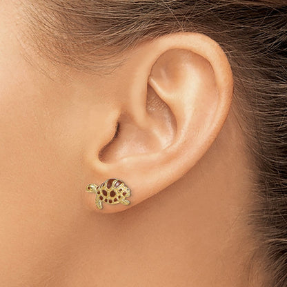 14K Gelbgold Braun Emaille Schildkröte Ohrstecker