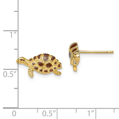 14K Gelbgold Braun Emaille Schildkröte Ohrstecker