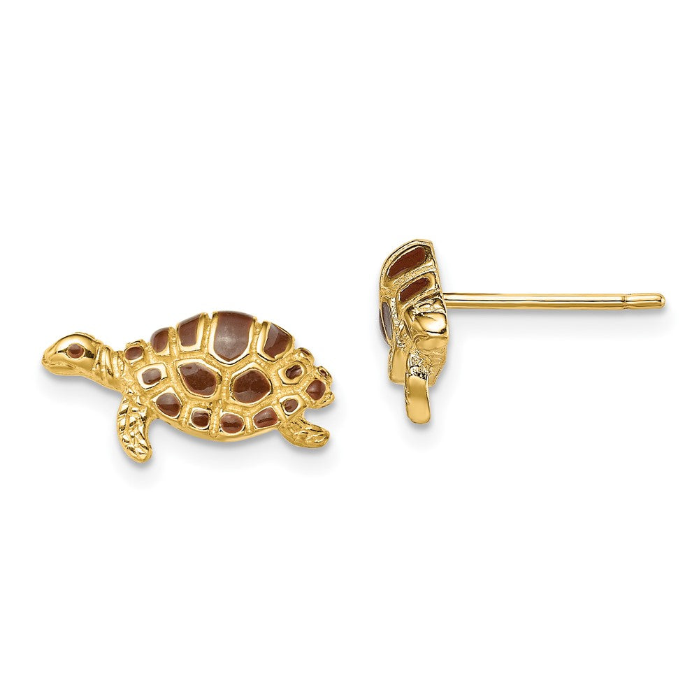14K Gelbgold Braun Emaille Schildkröte Ohrstecker