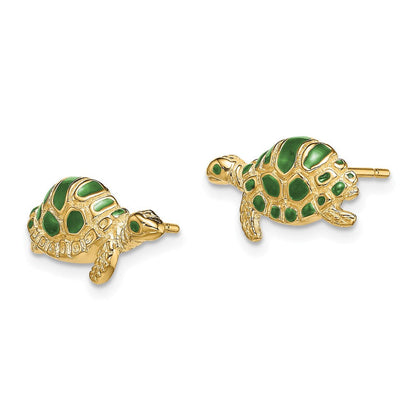 14K Gelbgold Grün Emaille Schildkröte Ohrstecker