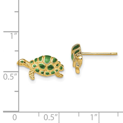 14K Gelbgold Grün Emaille Schildkröte Ohrstecker