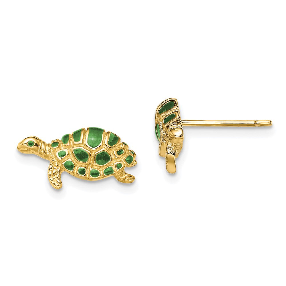 14K Gelbgold Grün Emaille Schildkröte Ohrstecker