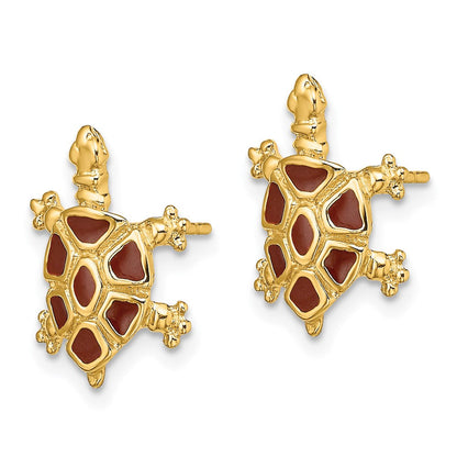 14K Gelbgold mit Braun Emaille Tortoise Ohrstecker