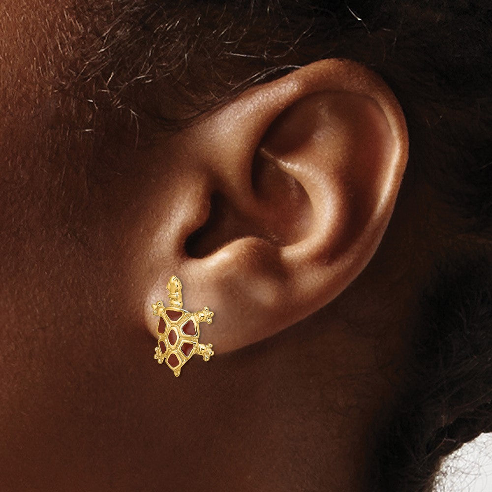 14K Gelbgold mit Braun Emaille Tortoise Ohrstecker