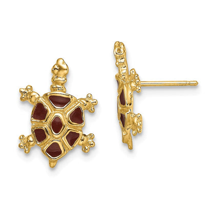 14K Gelbgold mit Braun Emaille Tortoise Ohrstecker