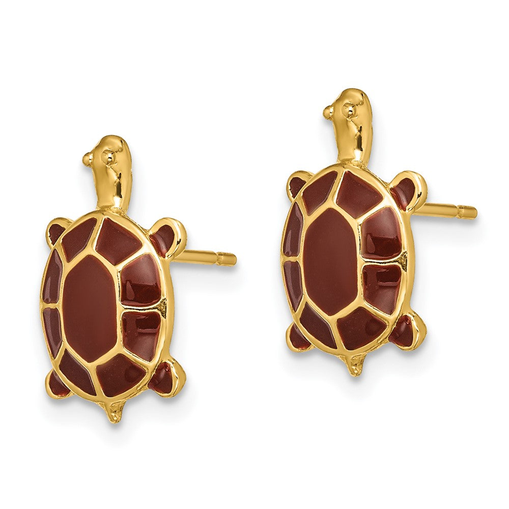 14K Gelbgold mit Braun Emaille Meer Schildkröte Ohrstecker