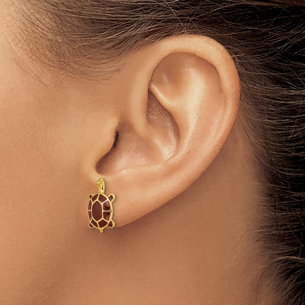 14K Gelbgold mit Braun Emaille Meer Schildkröte Ohrstecker