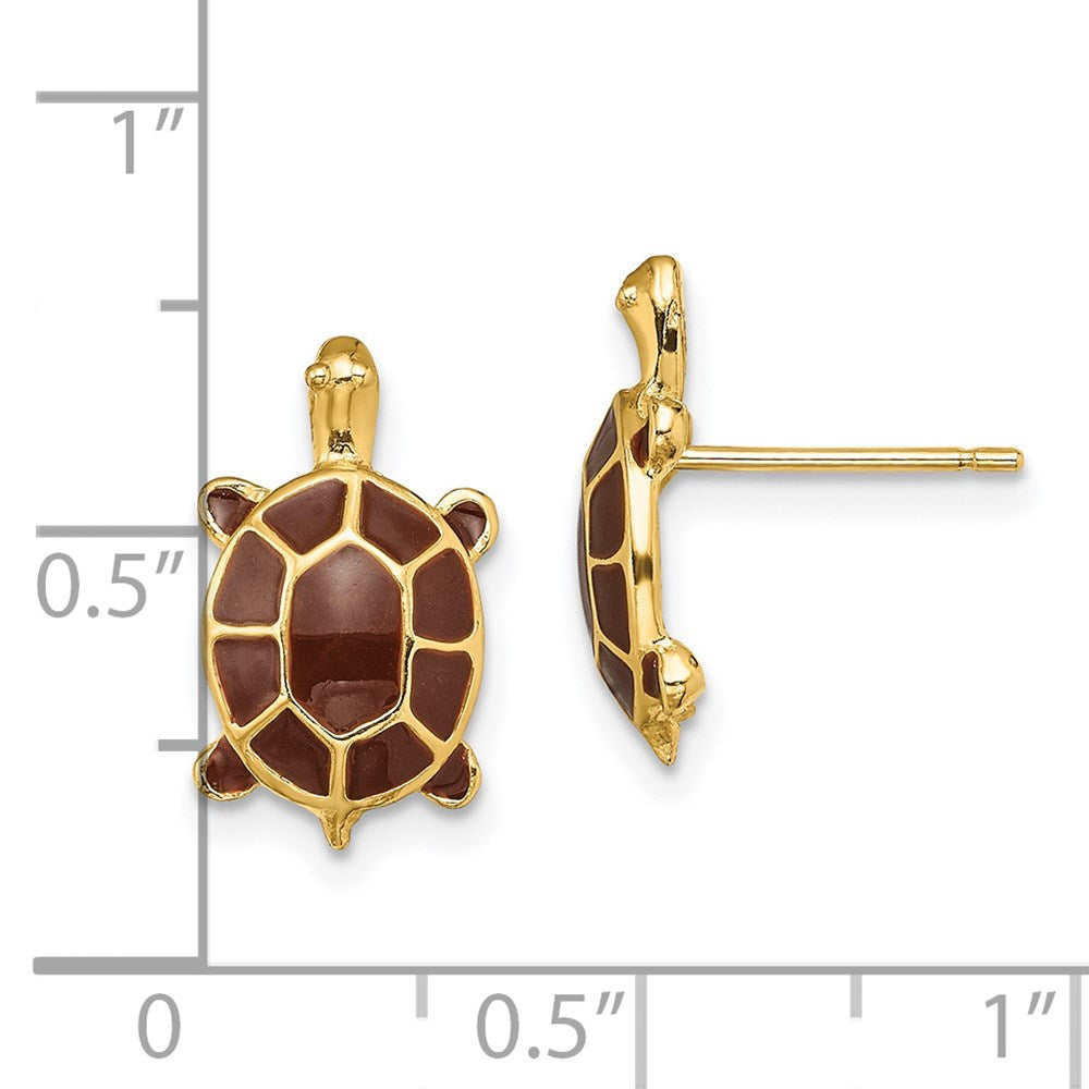 14K Gelbgold mit Braun Emaille Meer Schildkröte Ohrstecker