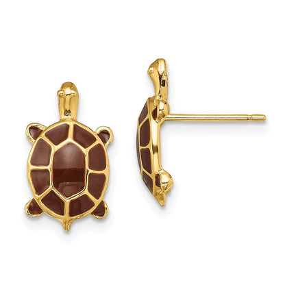 14K Gelbgold mit Braun Emaille Meer Schildkröte Ohrstecker