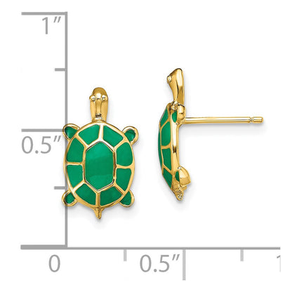 14K Gelbgold Land Schildkröte mit Grün Emaille Muschel Ohrringe
