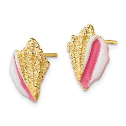 14K Gelbgold Weiß und Rosa Emaille Conch Muschel Ohrstecker